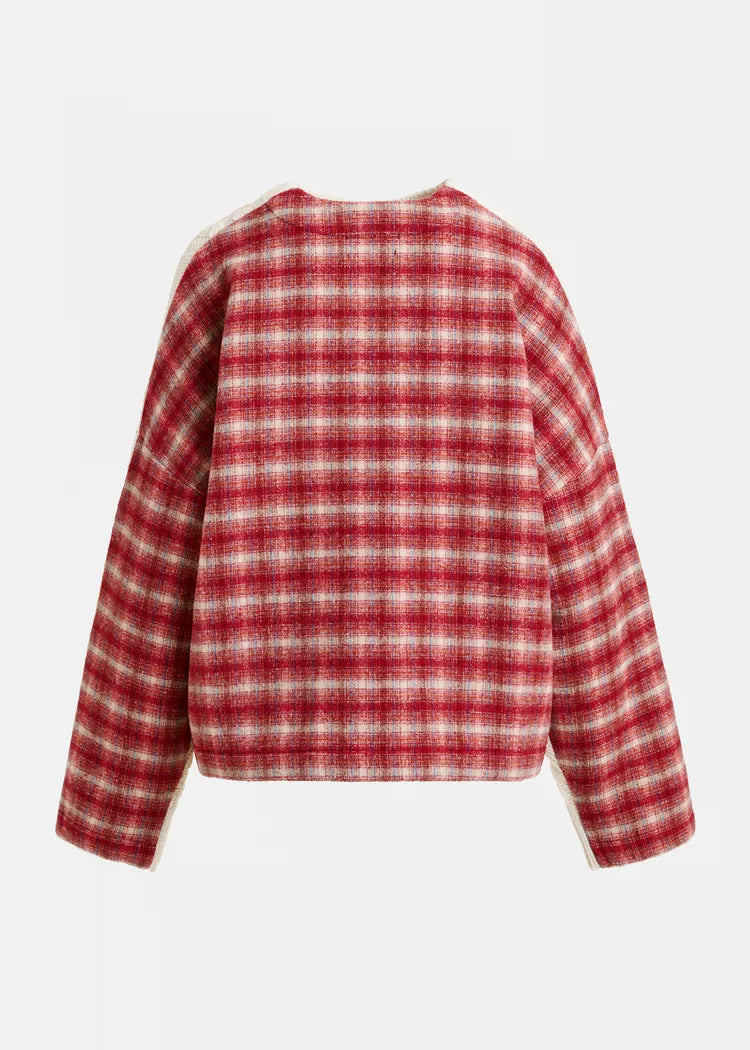 Essentiel Antwerp Off-White Cable-Knit Wool-Blend Sweater with Checked Back Panel