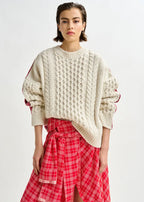 Essentiel Antwerp Off-White Cable-Knit Wool-Blend Sweater with Checked Back Panel