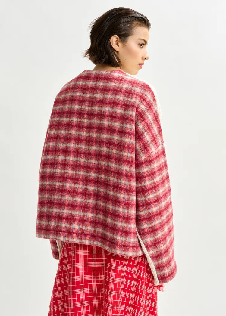 Essentiel Antwerp Off-White Cable-Knit Wool-Blend Sweater with Checked Back Panel