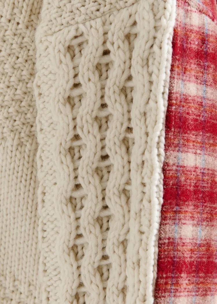 Essentiel Antwerp Off-White Cable-Knit Wool-Blend Sweater with Checked Back Panel