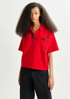 Essentiel Antwerp Red Polo Top with Bead Embellishments
