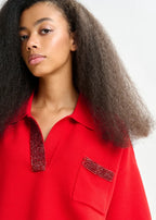 Essentiel Antwerp Red Polo Top with Bead Embellishments