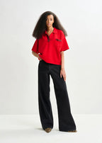 Essentiel Antwerp Red Polo Top with Bead Embellishments