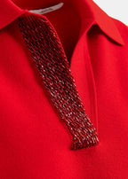 Essentiel Antwerp Red Polo Top with Bead Embellishments
