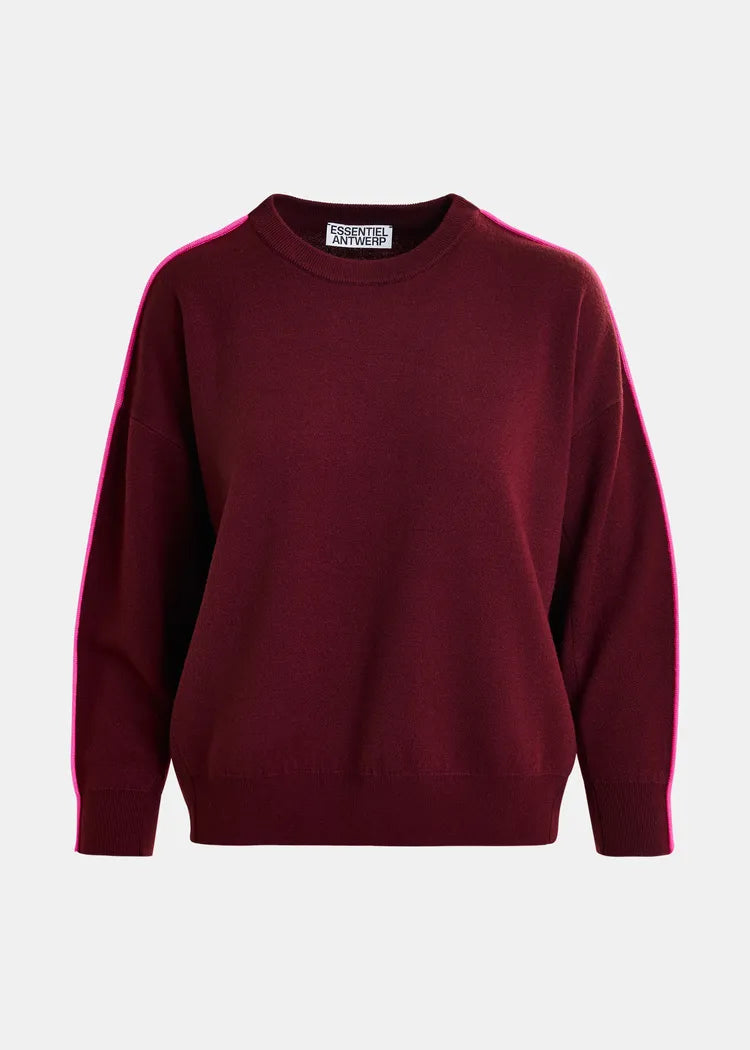 Essentiel Antwerp Burgundy Knitted Sweater with Pink Piping