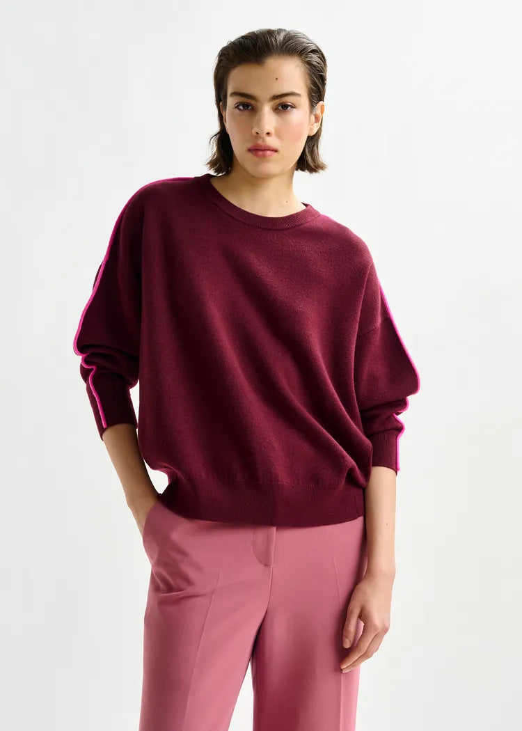 Essentiel Antwerp Burgundy Knitted Sweater with Pink Piping