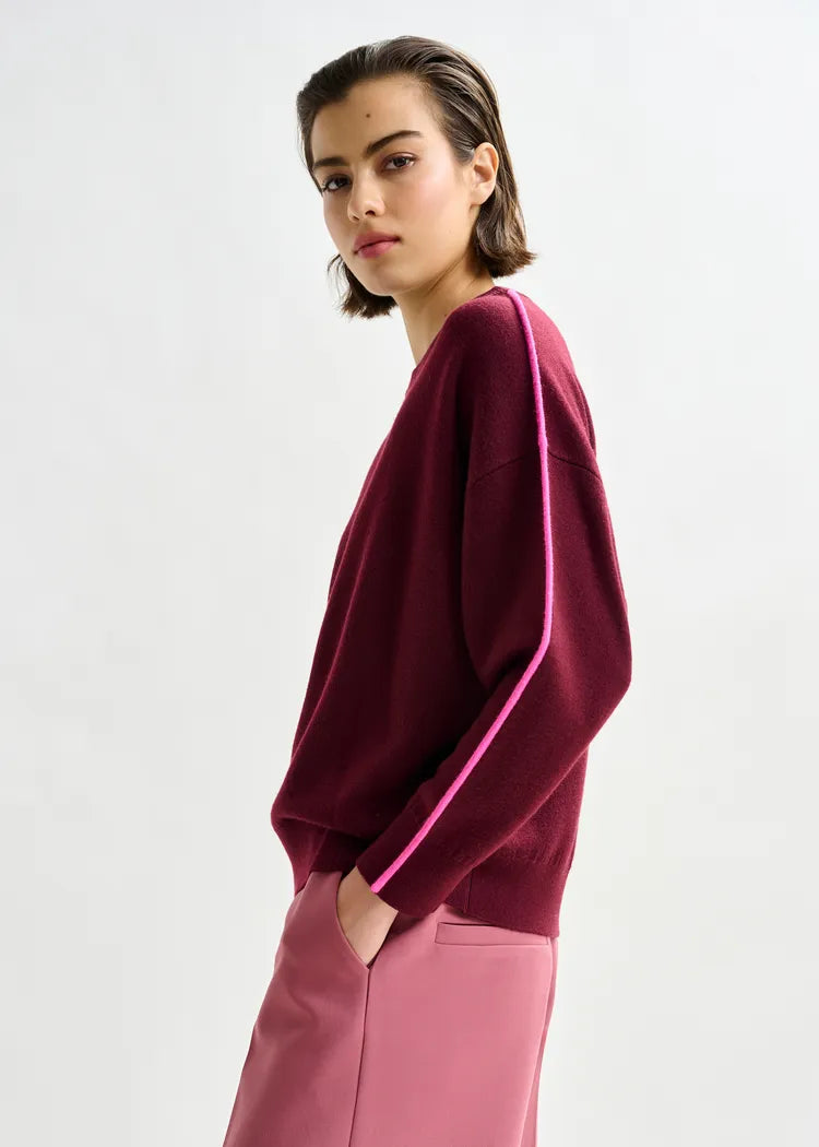 Essentiel Antwerp Burgundy Knitted Sweater with Pink Piping