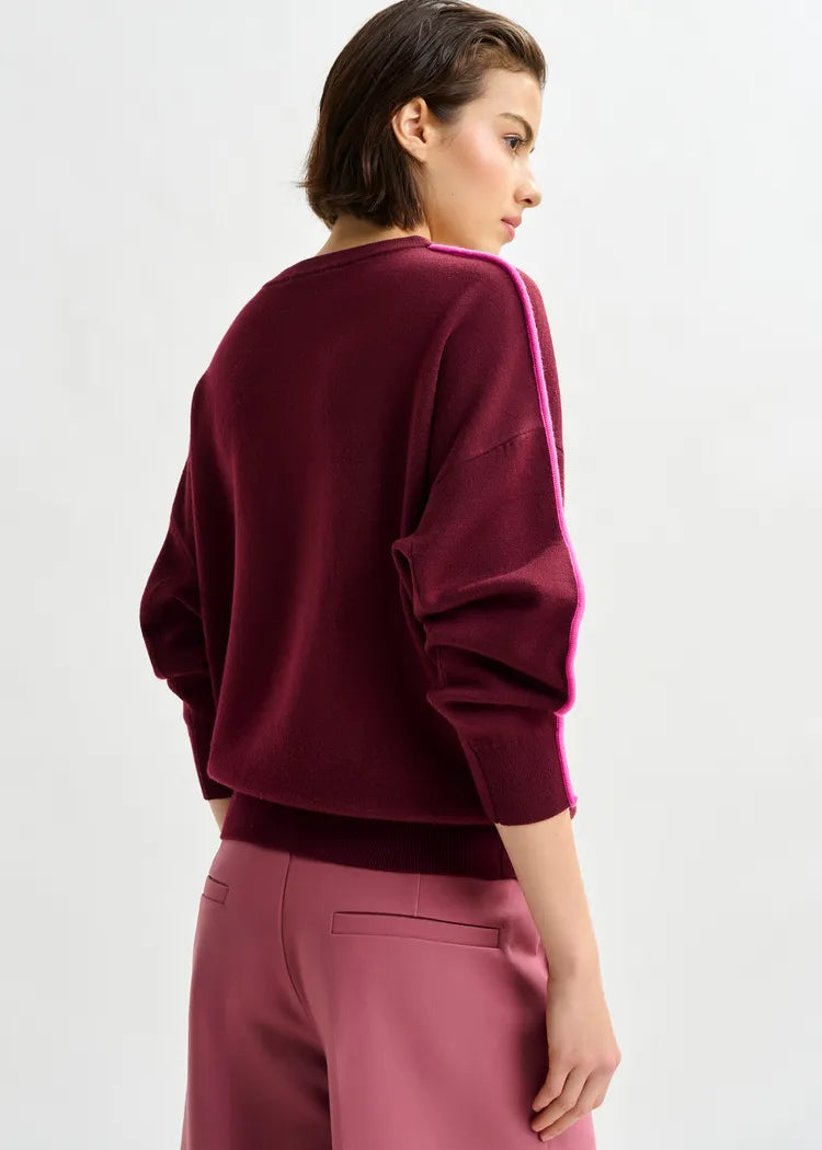Essentiel Antwerp Burgundy Knitted Sweater with Pink Piping