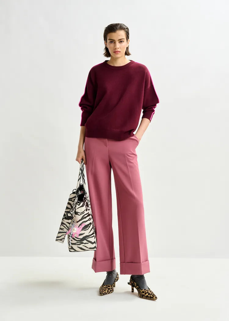Essentiel Antwerp Burgundy Knitted Sweater with Pink Piping