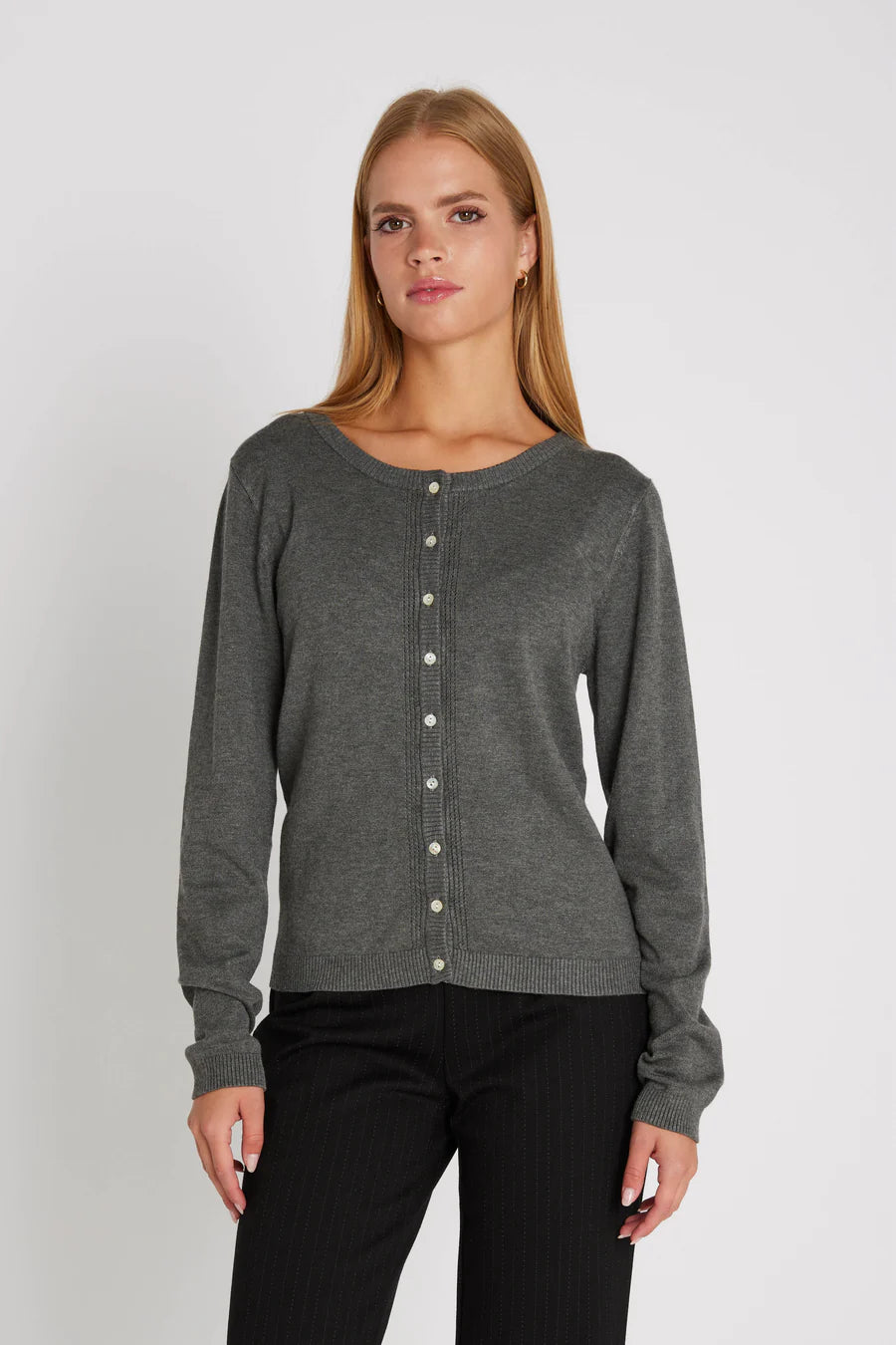 RDF Slate-Grey Fine Knit Round Neck Cardigan