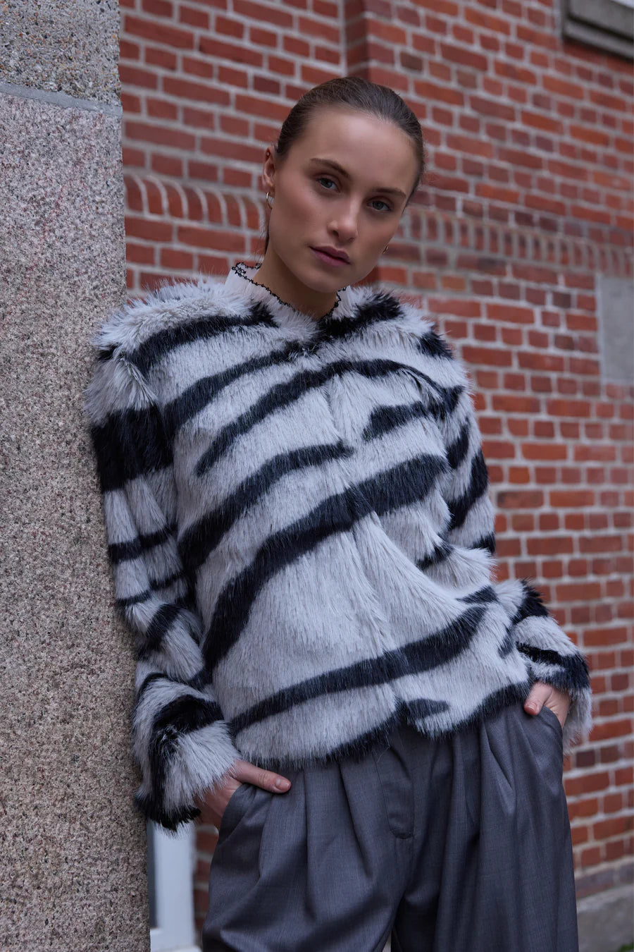 RDF Grey & Black Faux Fur Jacket