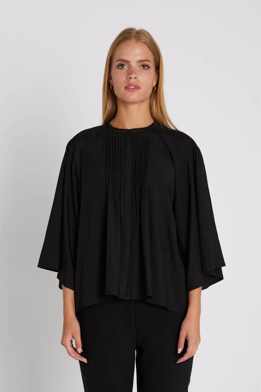 RDF Black Angel Sleeve Pin-Tuck Blouse