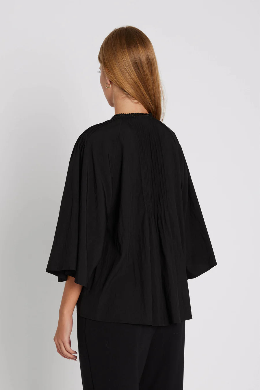 RDF Black Angel Sleeve Pin-Tuck Blouse