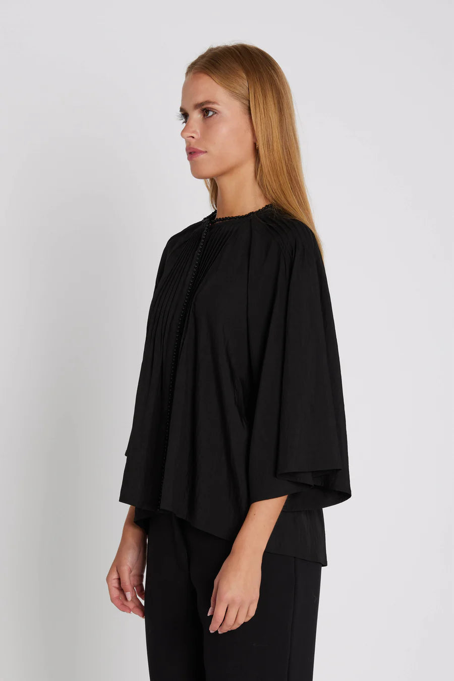 RDF Black Angel Sleeve Pin-Tuck Blouse