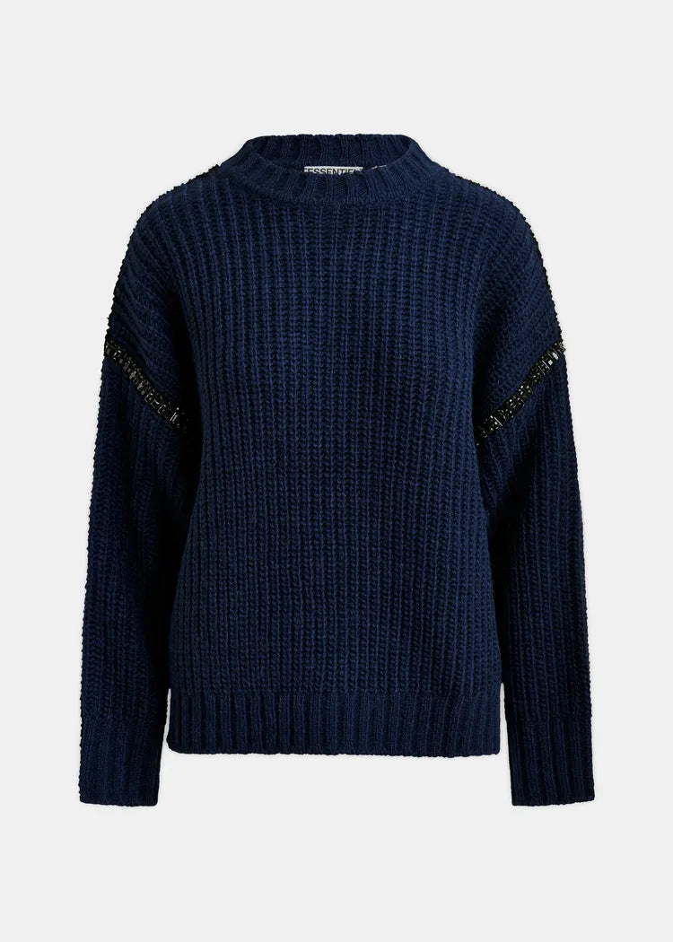 Essentiel Antwerp Navy Chunky Knit Jumper with Detachable Turtleneck