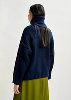 Essentiel Antwerp Navy Chunky Knit Jumper with Detachable Turtleneck