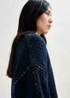 Essentiel Antwerp Navy Chunky Knit Jumper with Detachable Turtleneck