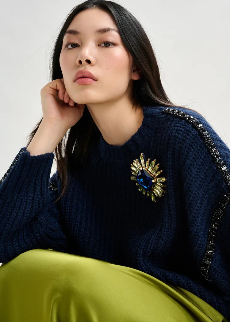 Essentiel Antwerp Dark Blue & Light Green Large Brooch