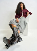 Essentiel Antwerp Burgundy Cardigan with Pearl Trim