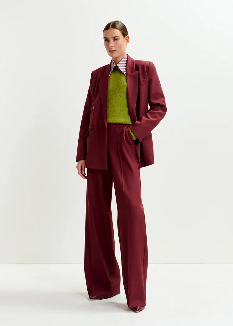 Essentiel Antwerp Burgundy Wide Leg Suit Trousers