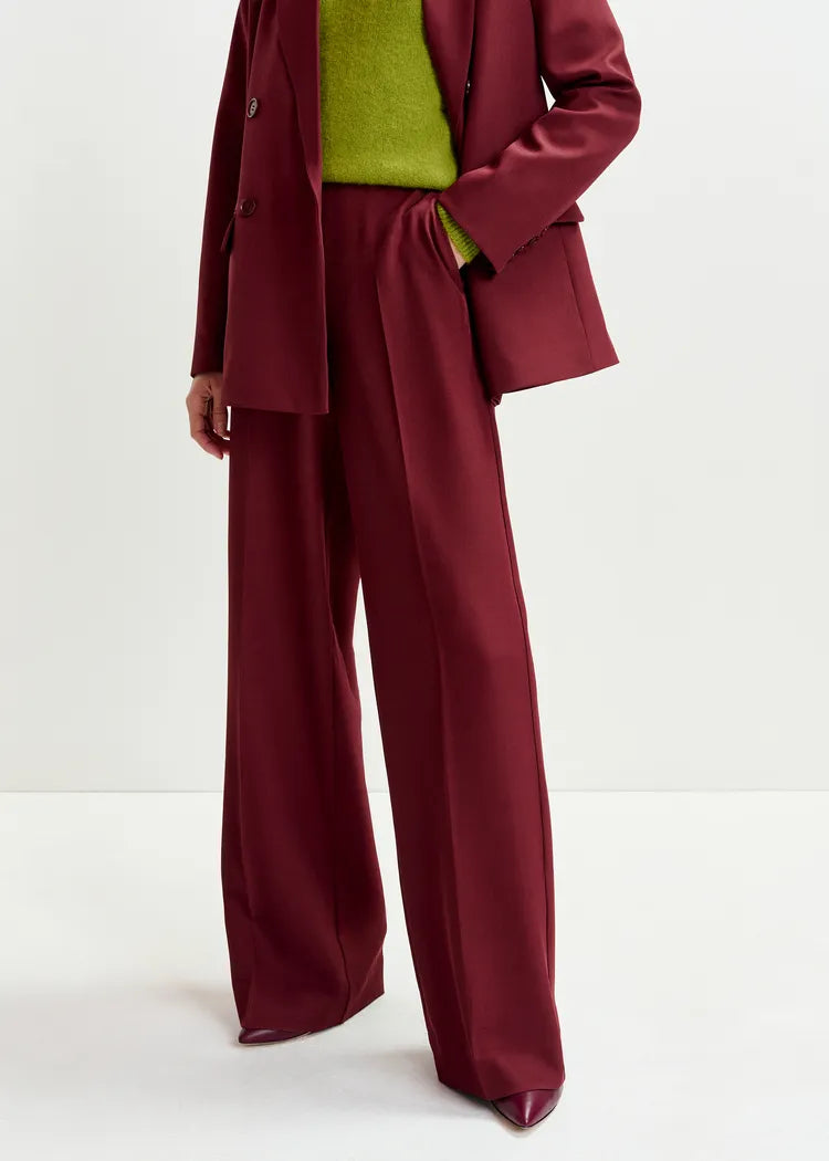 Essentiel Antwerp Burgundy Wide Leg Suit Trousers