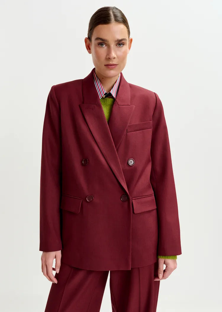 Essentiel Antwerp Burgundy Double-Breasted Suit Blazer