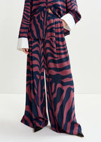 Essentiel Antwerp Navy & Mauve Zebra Print Palazzo Pants