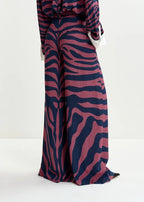 Essentiel Antwerp Navy & Mauve Zebra Print Palazzo Pants