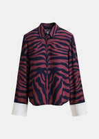 Essentiel Antwerp Navy & Mauve Zebra Print Shirt with White Cuff