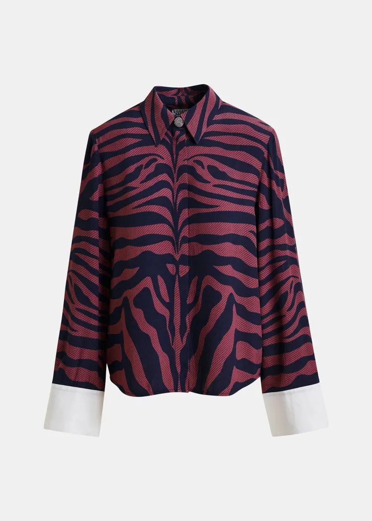 Essentiel Antwerp Navy & Mauve Zebra Print Shirt with White Cuff