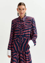 Essentiel Antwerp Navy & Mauve Zebra Print Shirt with White Cuff