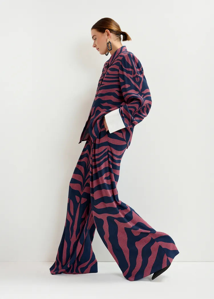 Essentiel Antwerp Navy & Mauve Zebra Print Shirt with White Cuff