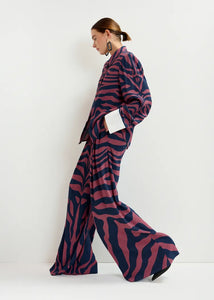 Essentiel Antwerp Navy & Mauve Zebra Print Shirt with White Cuff