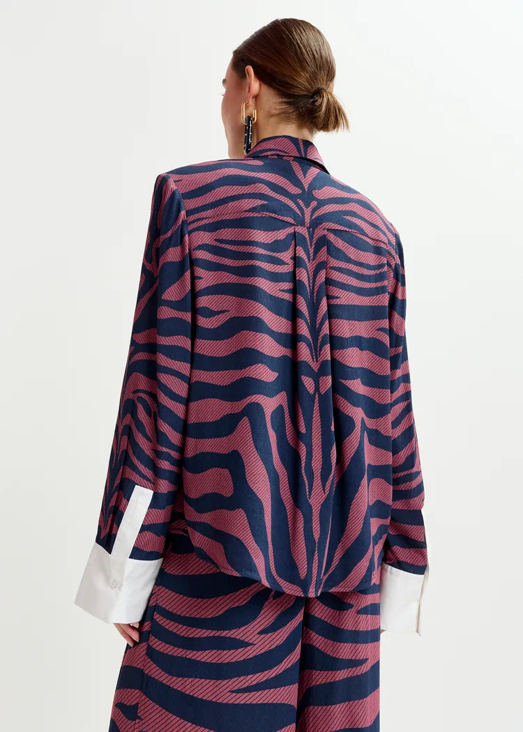 Essentiel Antwerp Navy & Mauve Zebra Print Shirt with White Cuff