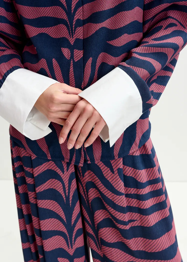 Essentiel Antwerp Navy & Mauve Zebra Print Shirt with White Cuff