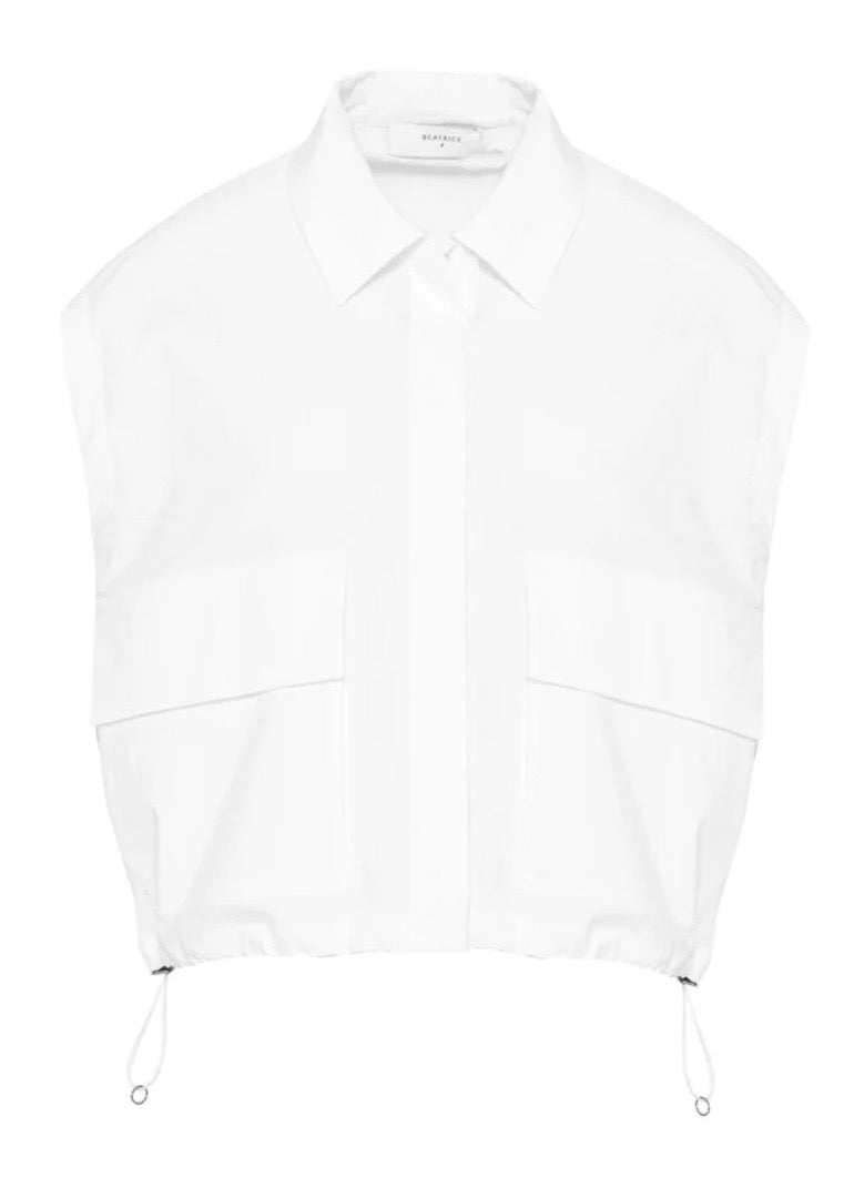 Beatrice B White Sleeveless Cropped Shirt