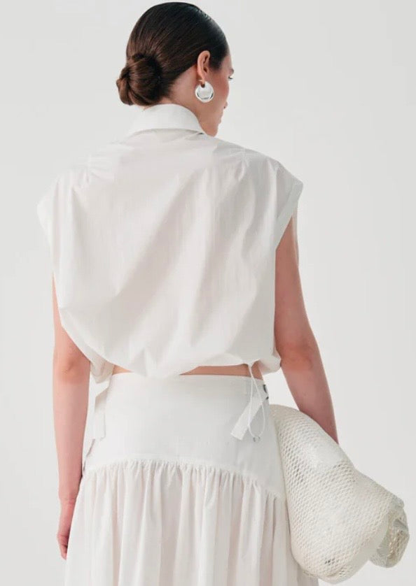 Beatrice B White Sleeveless Cropped Shirt