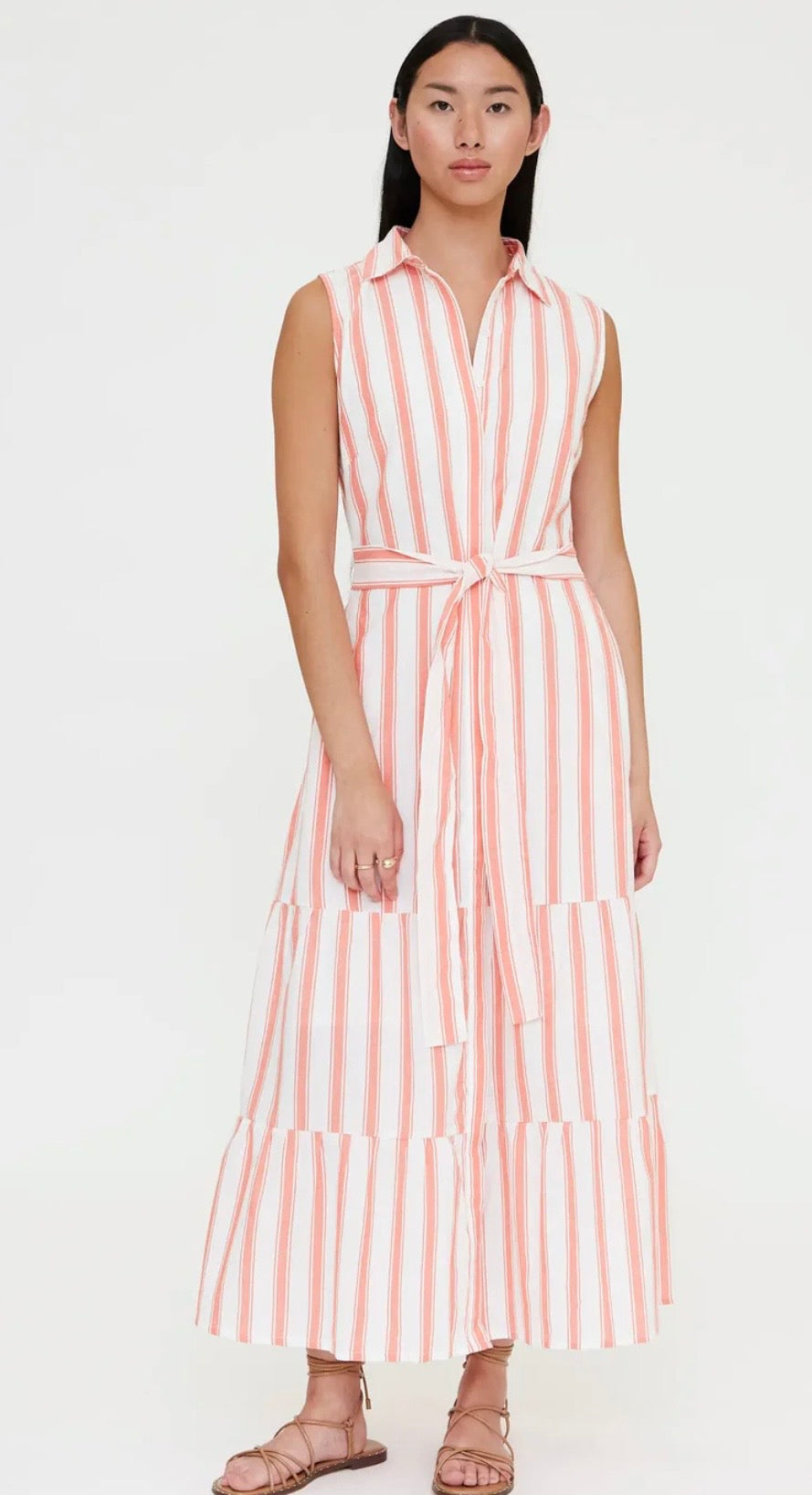 Wild Pony Peach & White Stripe Sleeveless Shirt Dress