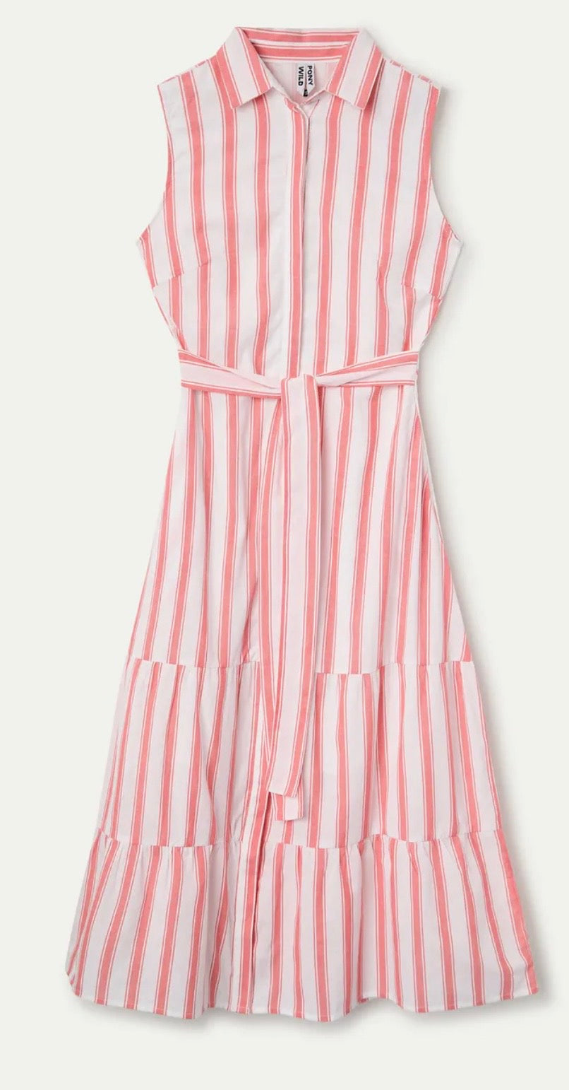 Wild Pony Peach & White Stripe Sleeveless Shirt Dress