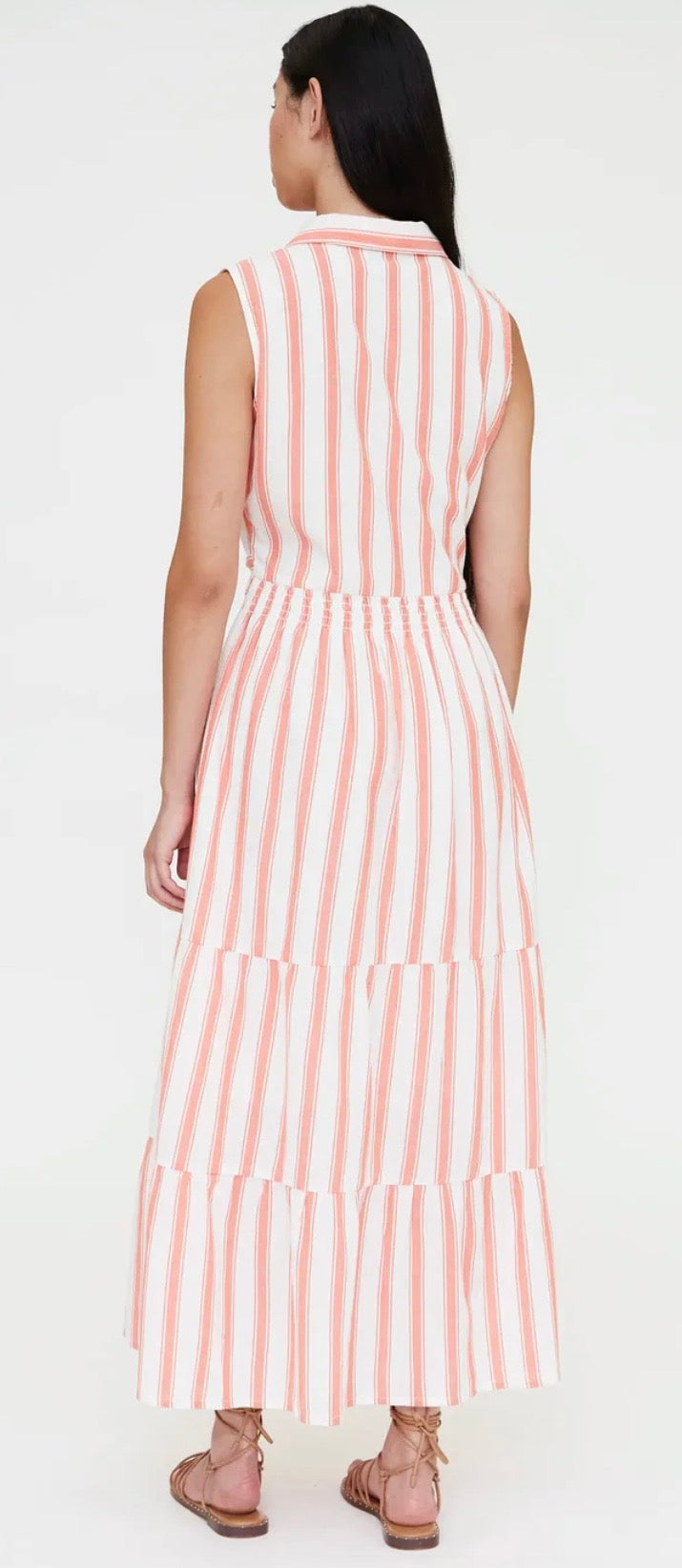 Wild Pony Peach & White Stripe Sleeveless Shirt Dress