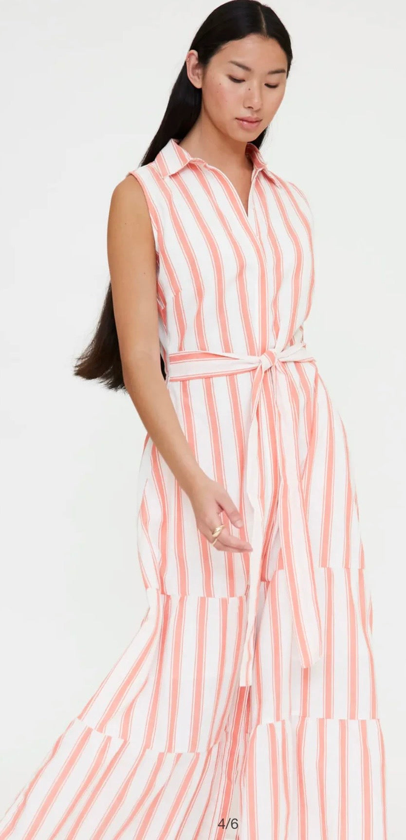 Wild Pony Peach & White Stripe Sleeveless Shirt Dress