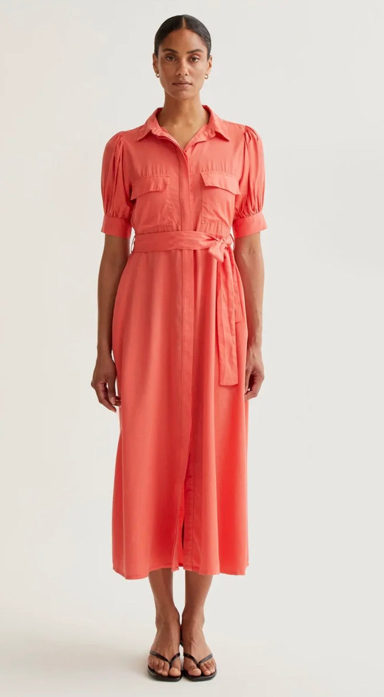 Wild Pony Coral Shirt MIDI Dress
