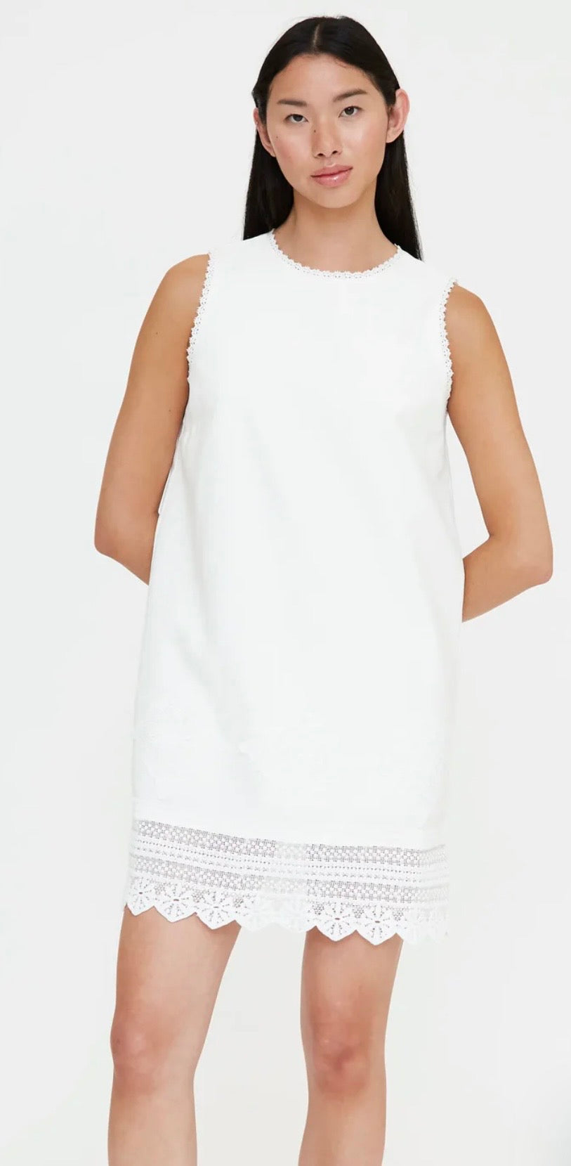 Wild Pony White Cotton Shift Dress with Embroidery Anglaise