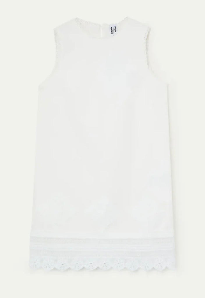 Wild Pony White Cotton Shift Dress with Embroidery Anglaise