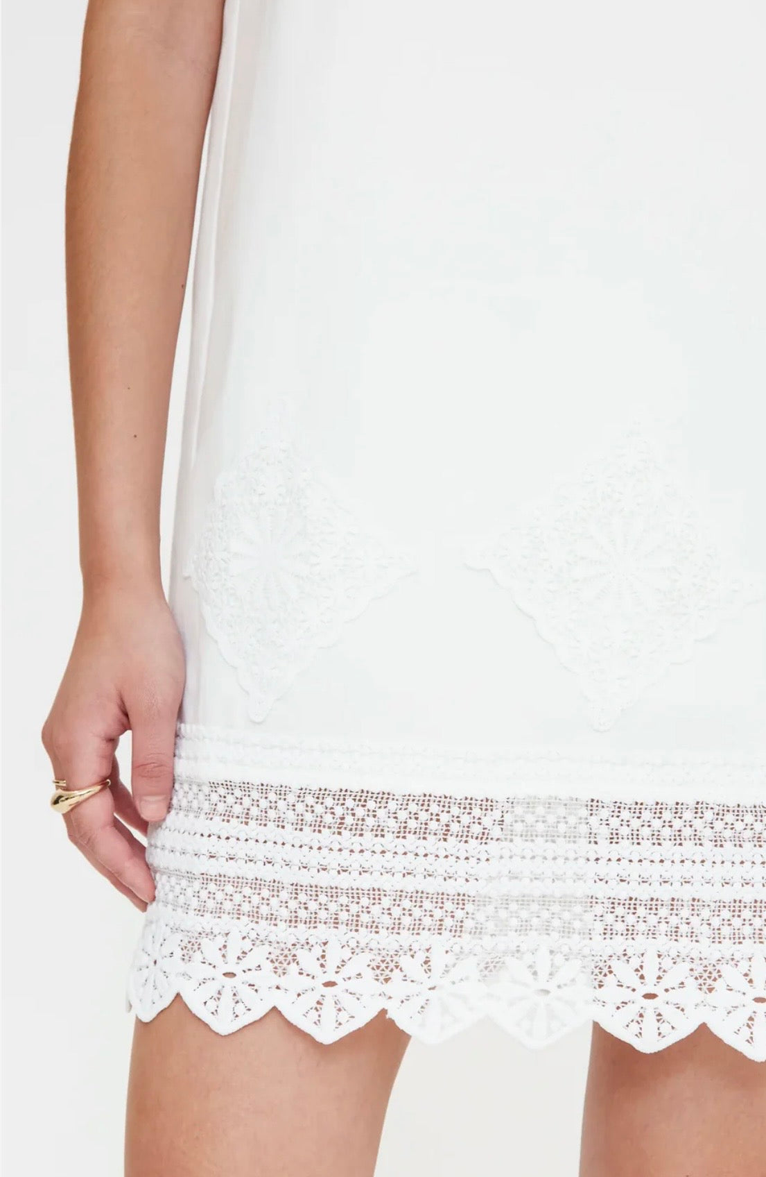 Wild Pony White Cotton Shift Dress with Embroidery Anglaise