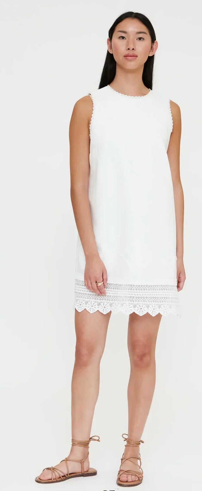 Wild Pony White Cotton Shift Dress with Embroidery Anglaise