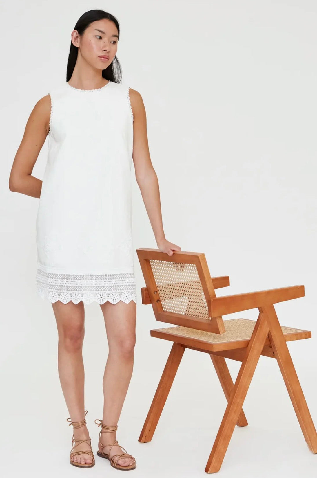 Wild Pony White Cotton Shift Dress with Embroidery Anglaise