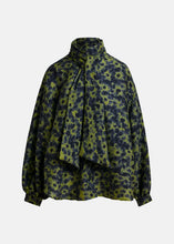 Load image into Gallery viewer, Essentiel Antwerp Green &amp; Navy Jacquard PussyBow Blouse
