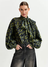 Load image into Gallery viewer, Essentiel Antwerp Green &amp; Navy Jacquard PussyBow Blouse
