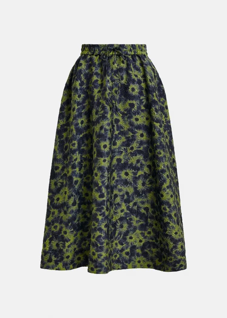 Essentiel Antwerp Green & Navy Jacquard Full Circle Midi Skirt